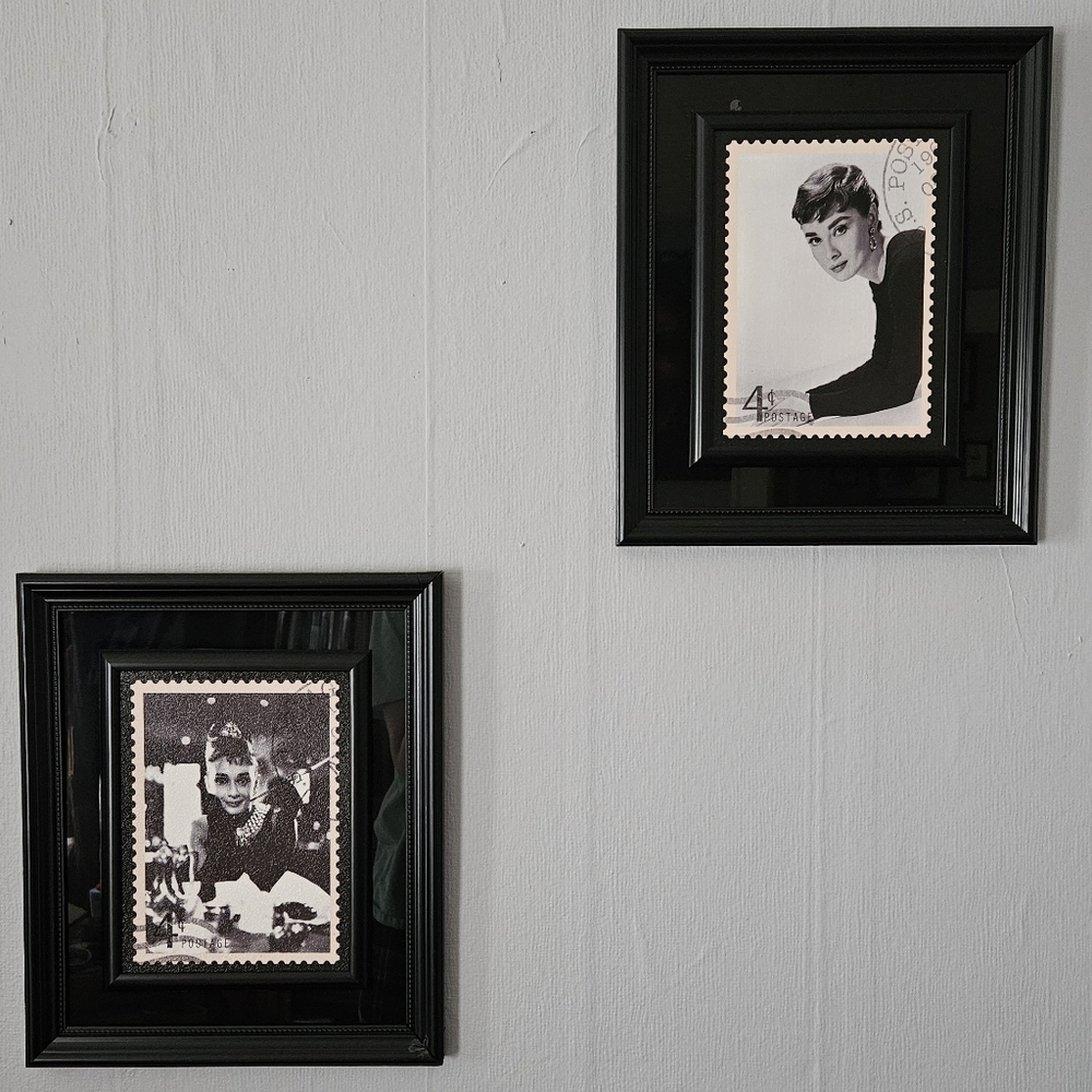 Audrey Hepburn Black Framed Vintage Stamp Art Set